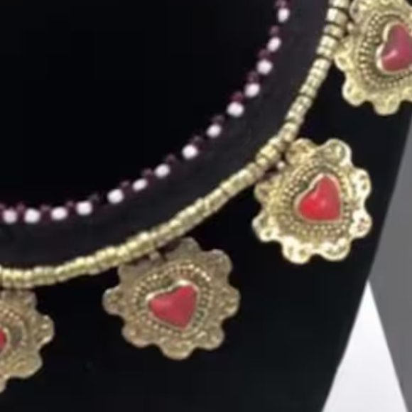 Tribal Collar Choker Stones Necklace, Ethnic Floral Choker Necklace, Statement - Picture 2 of 4